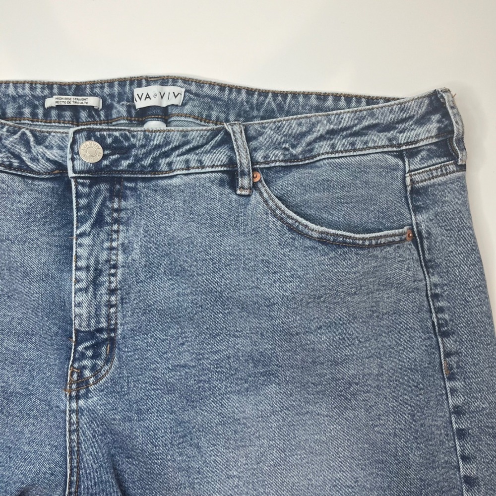 Ava & Viv High Rise Straight Leg Jeans Blue Medium Wash Plus Size 24